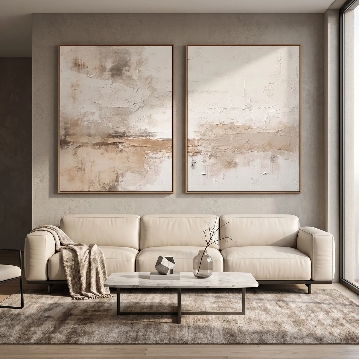 Neutral Abstract Diptych Canvas Painting Set for Wall Decor TA#1214