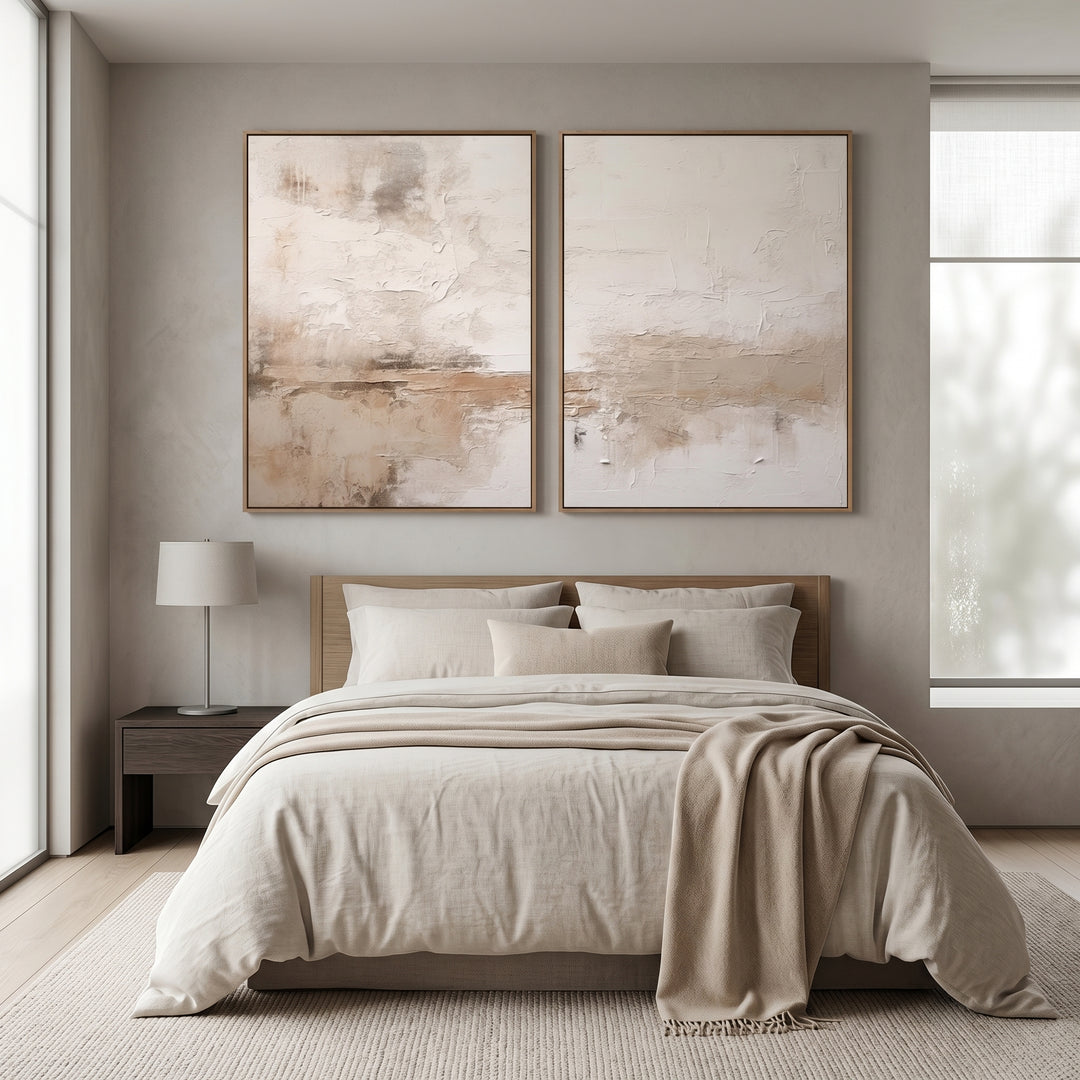 Neutral Abstract Diptych Canvas Print Set for Wall Decor TA