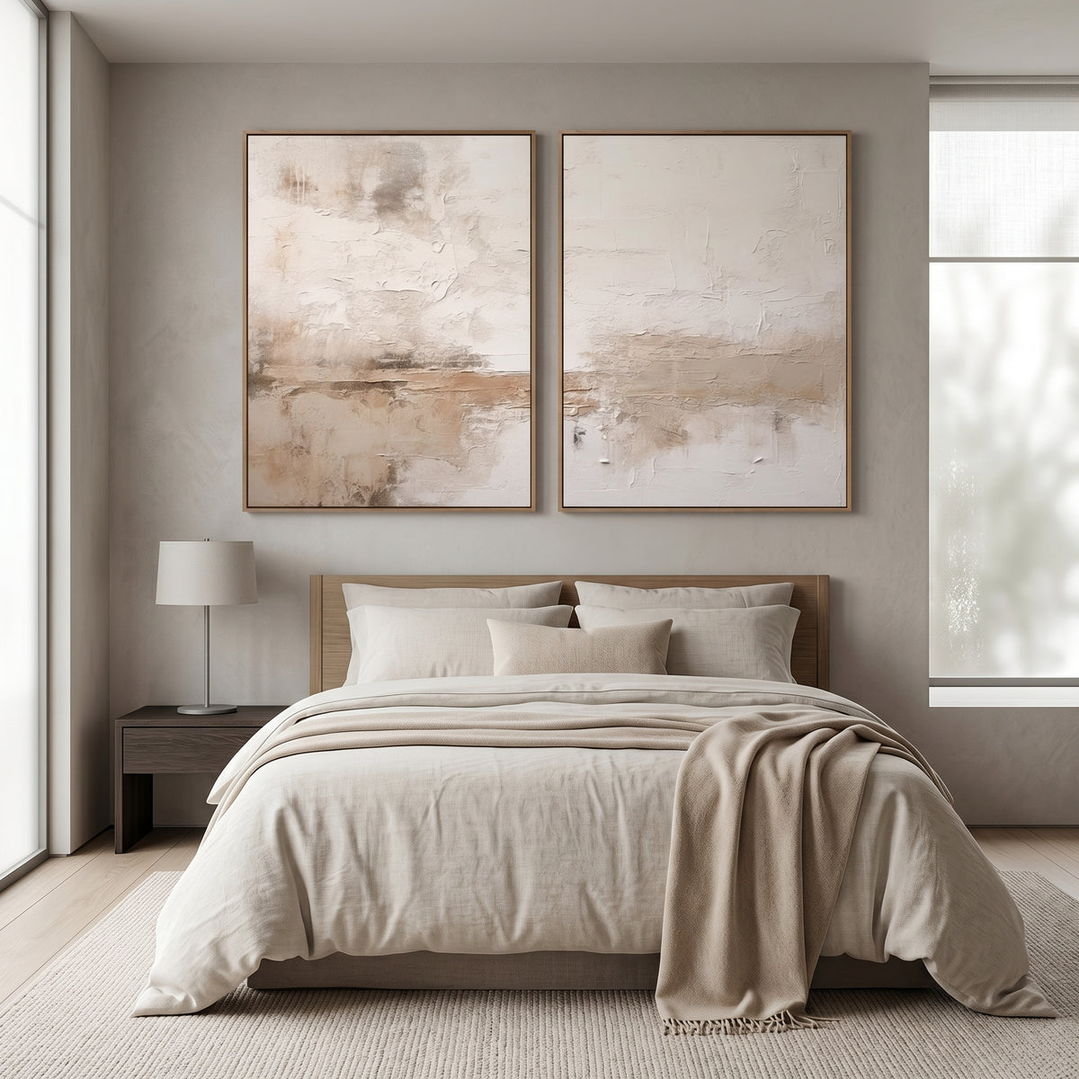 Neutral Abstract Diptych Canvas Painting Set for Wall Decor TA#1214