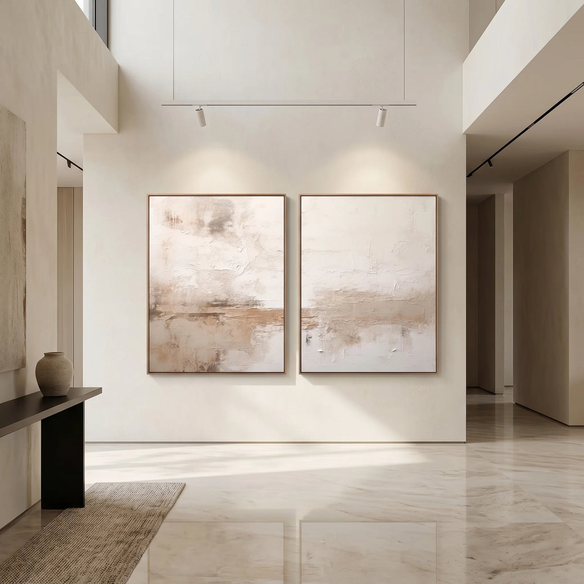 Neutral Abstract Diptych Canvas Painting Set for Wall Decor TA#1214