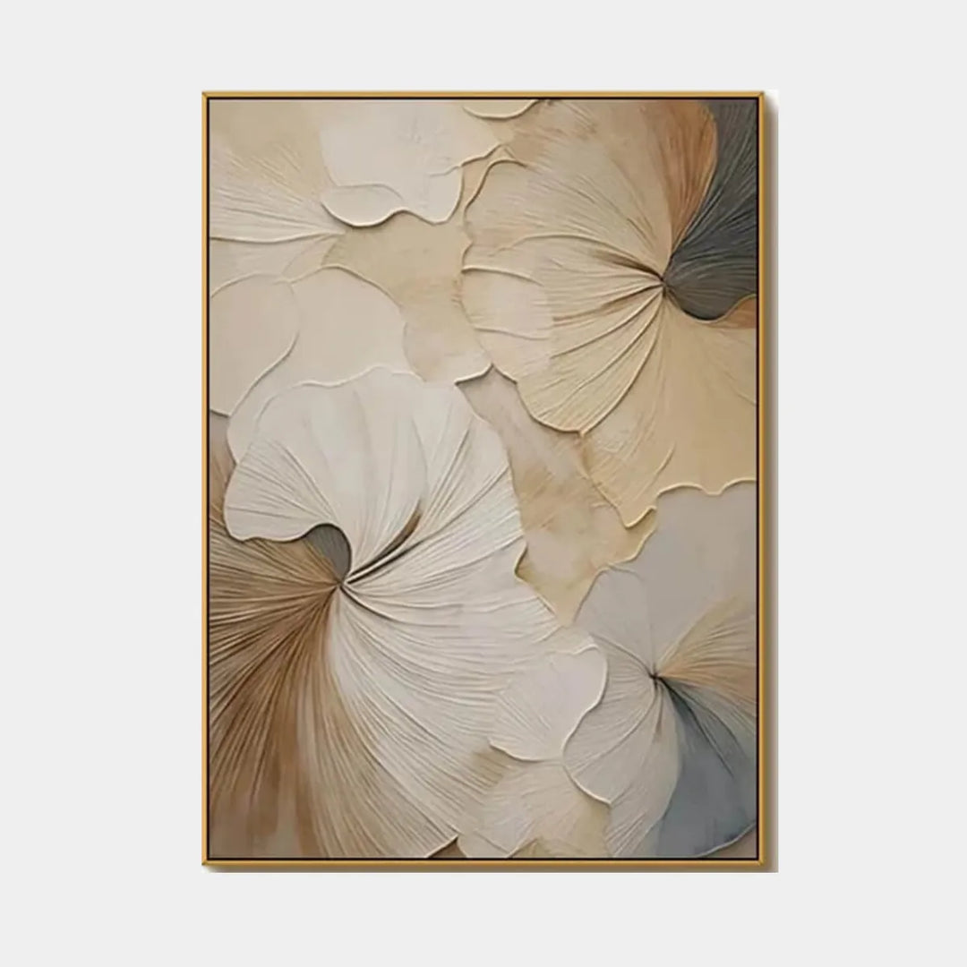 Neutral Ginkgo Leaf Textured Abstract Canvas Art TA