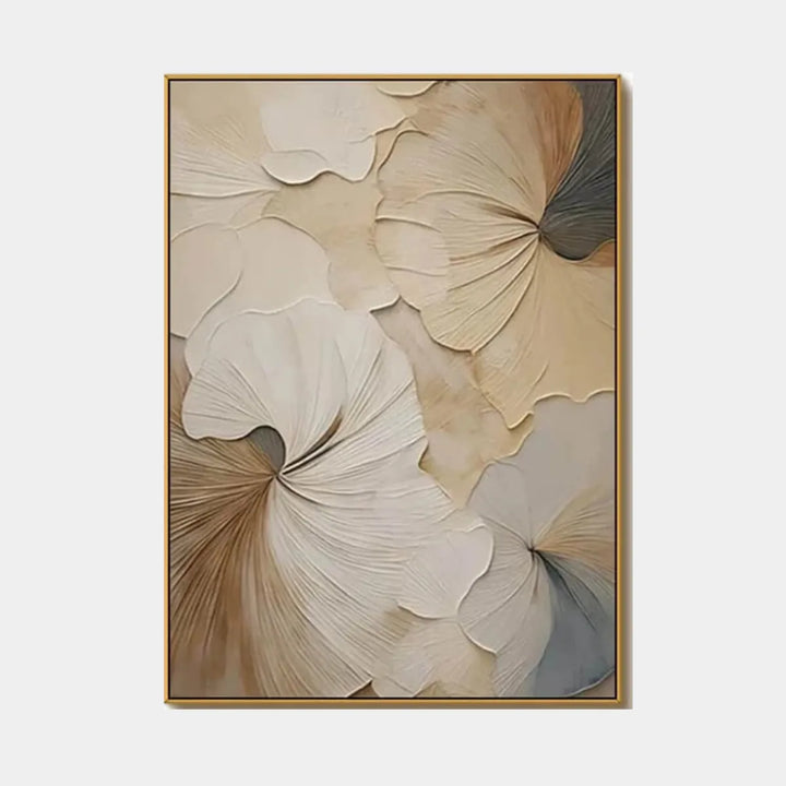 Neutral Ginkgo Leaf Textured Abstract Canvas Art TA
