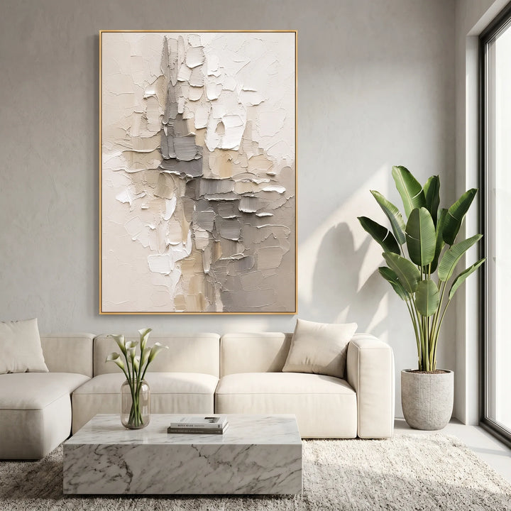 Neutral Impasto Abstract Original Oil Painting Wall Art AA