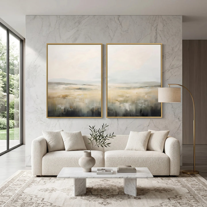 Neutral Landscape Diptych Canvas Print in Soft Tones TA