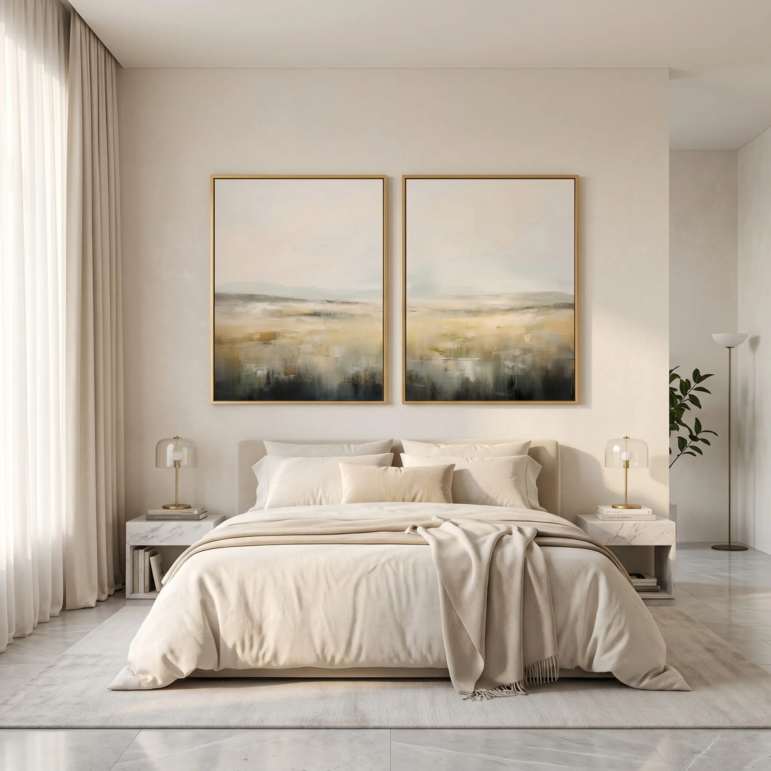 Neutral Landscape Diptych Canvas Print in Soft Tones TA