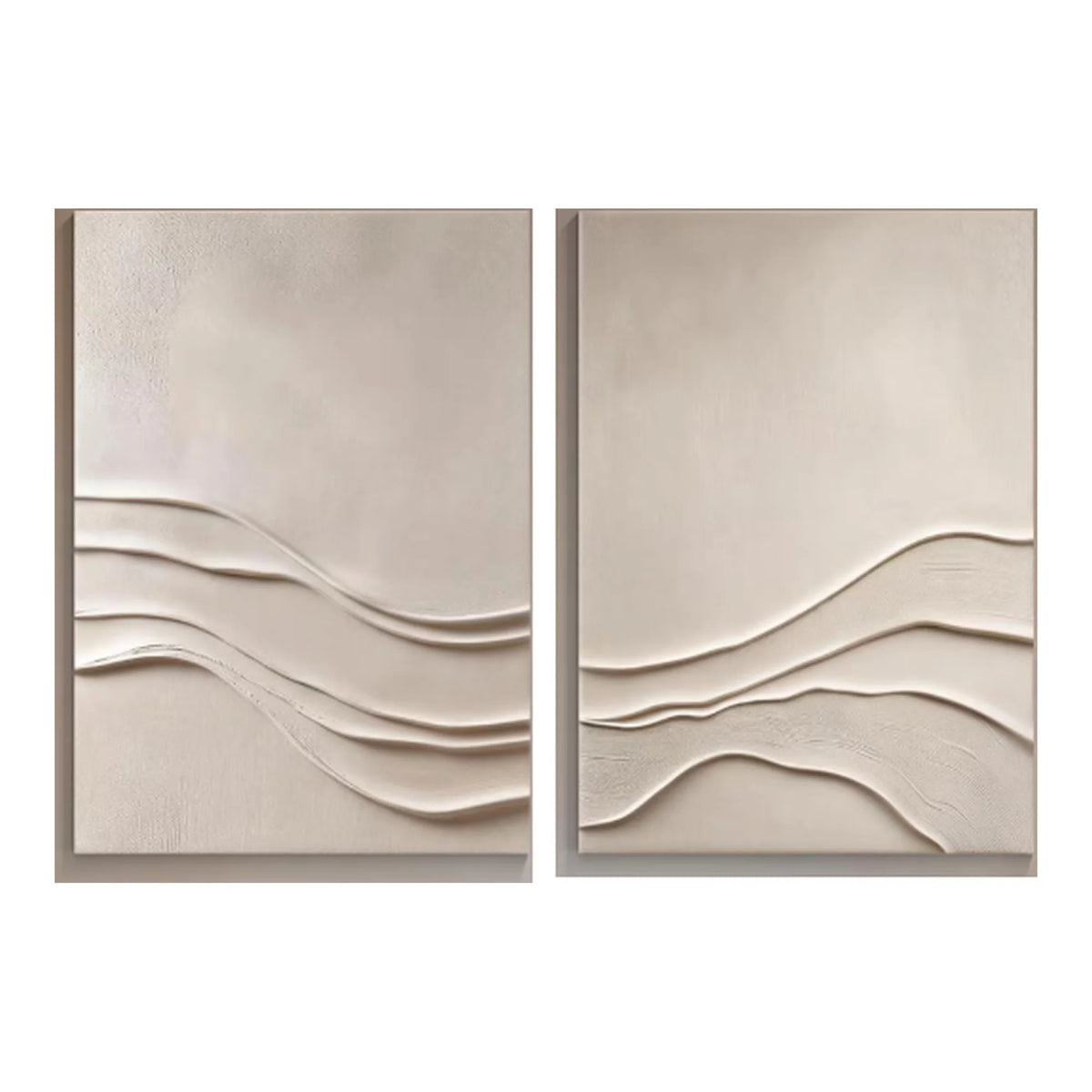 Neutral Relief Diptych Canvas Painting with Wave Lines TA#1215