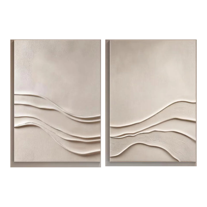 Neutral Relief Diptych Canvas Print with Wave Lines TA
