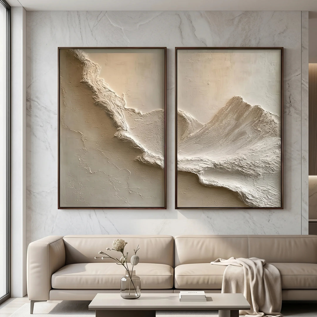 Neutral Textured Mountain Diptych Canvas Print Set TA