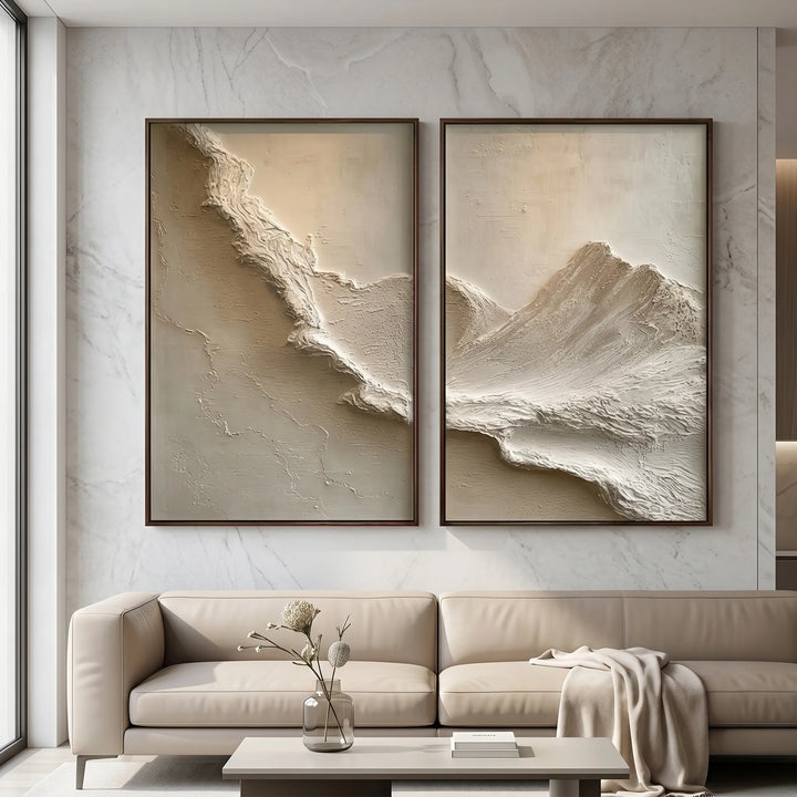 Neutral Textured Mountain Diptych Canvas Print Set TA