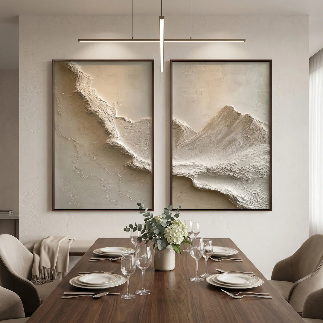 Neutral Textured Mountain Diptych Canvas Print Set TA