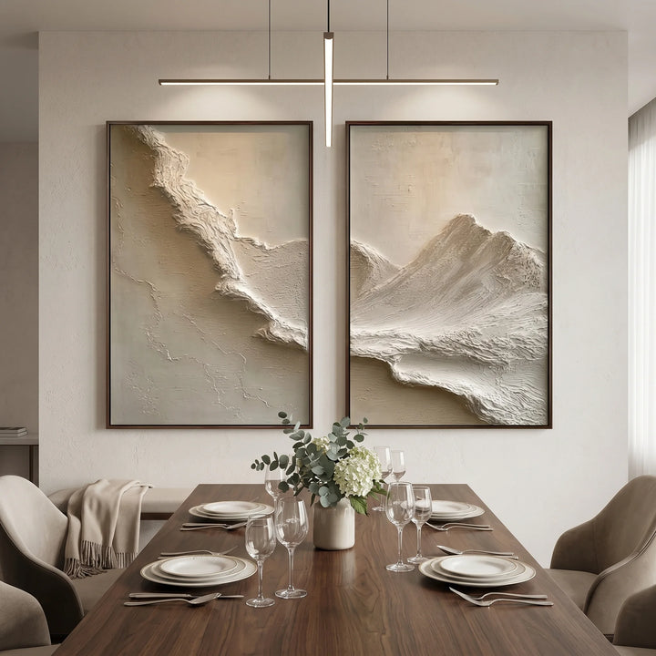 Neutral Textured Mountain Diptych Canvas Print Set TA