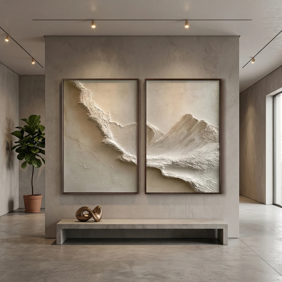Neutral Textured Mountain Diptych Canvas Print Set TA