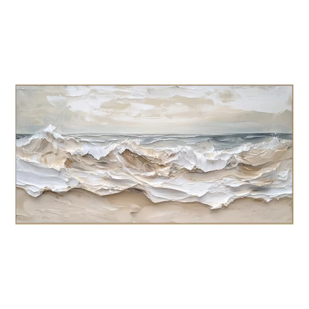 Neutral Wave Canvas Art Beige Coastal Seascape Print TA