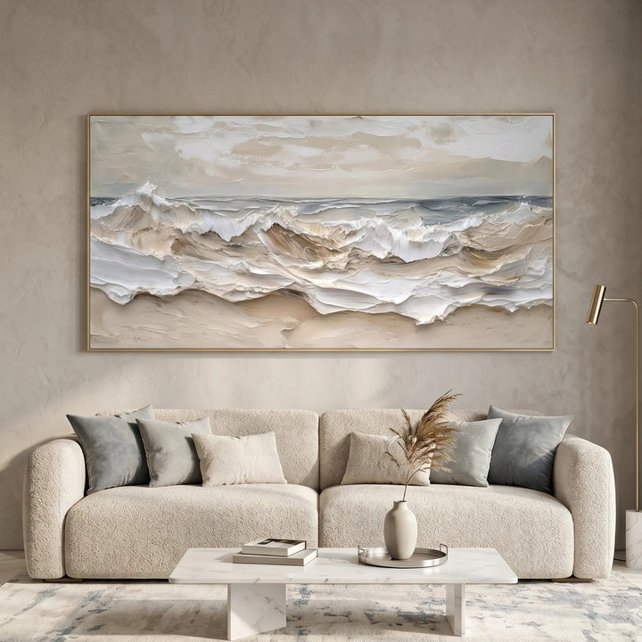 Neutral Wave Canvas Art Beige Coastal Seascape Print TA