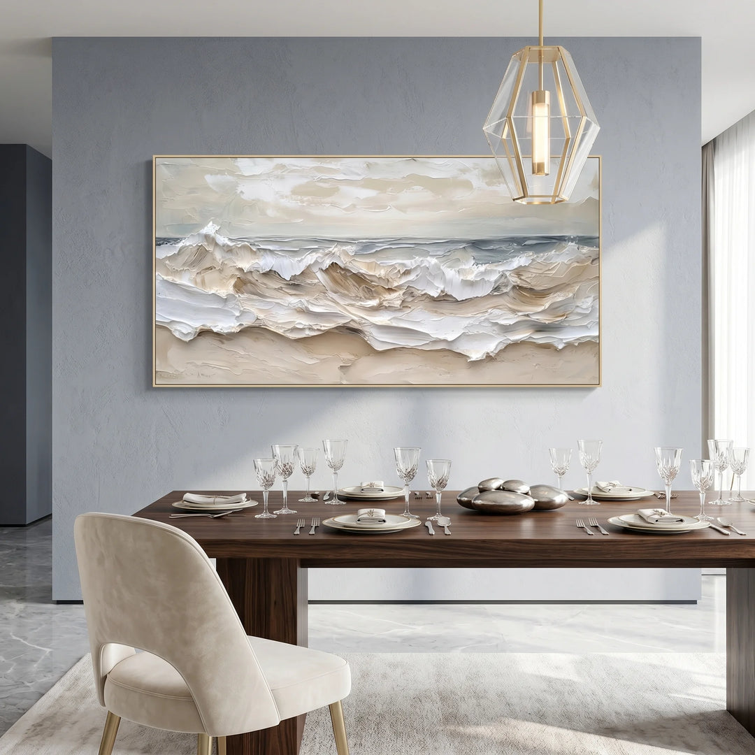 Neutral Wave Canvas Art Beige Coastal Seascape Print TA