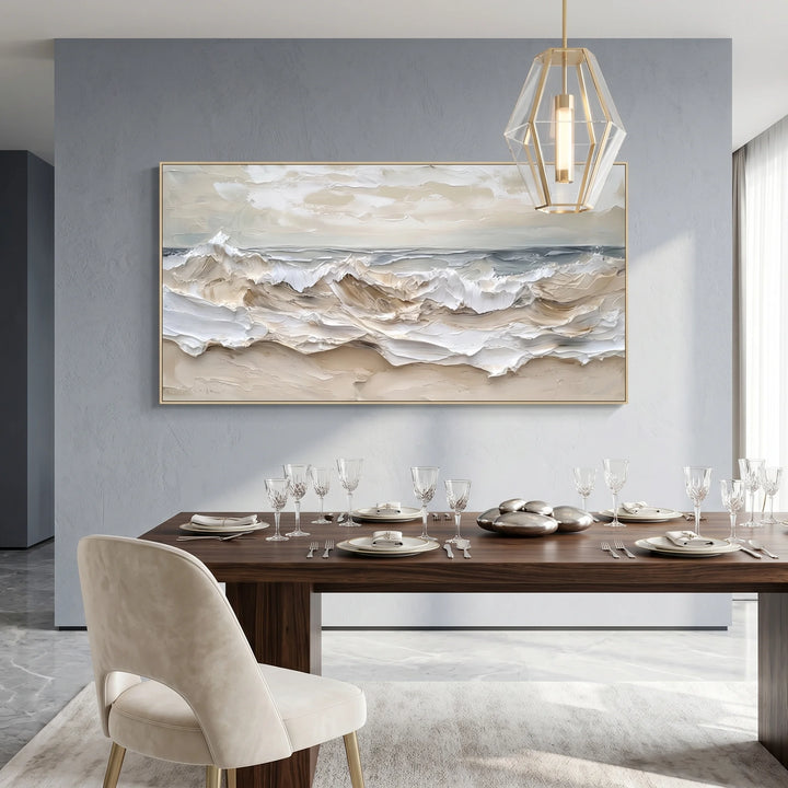 Neutral Wave Canvas Art Beige Coastal Seascape Print TA