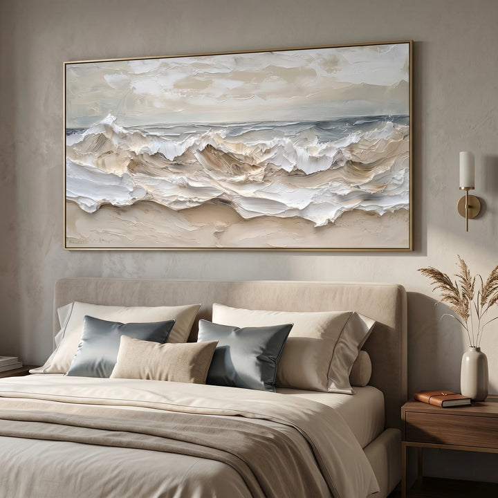 Neutral Wave Canvas Art Beige Coastal Seascape Print TA