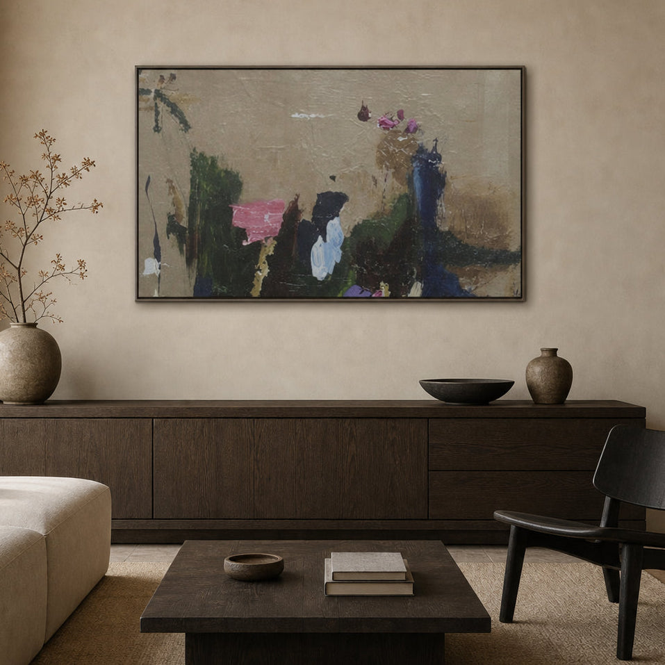 Neutral Minimalist Abstract Hand-Painted | HM#0718 — Existing room preview room preview