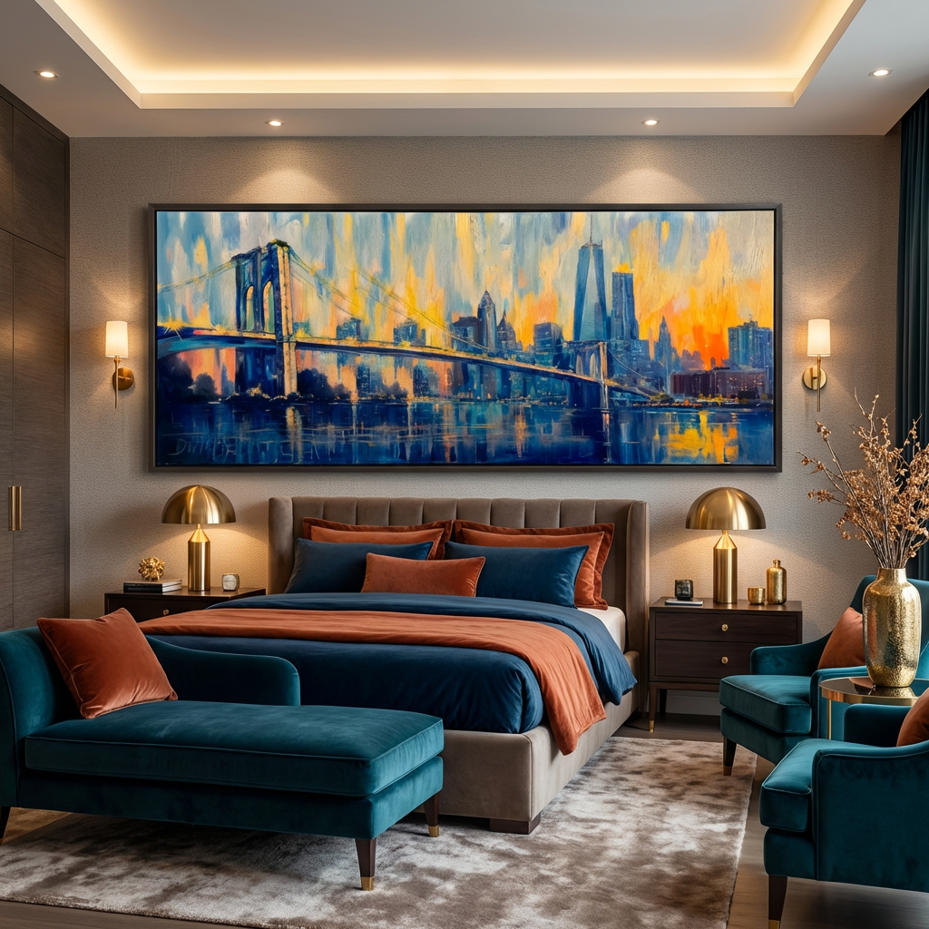 New York Brooklyn Bridge Skyline Painting AI