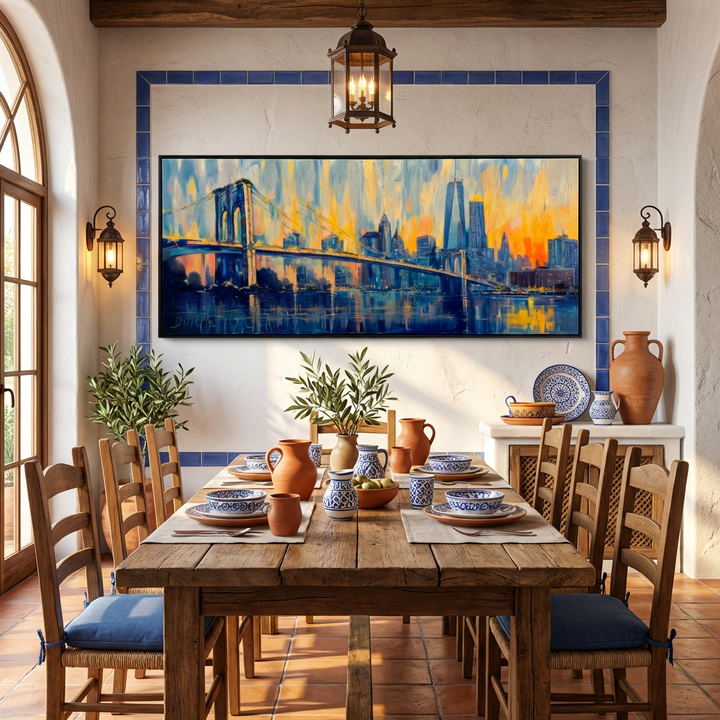 New York Brooklyn Bridge Skyline Painting AI