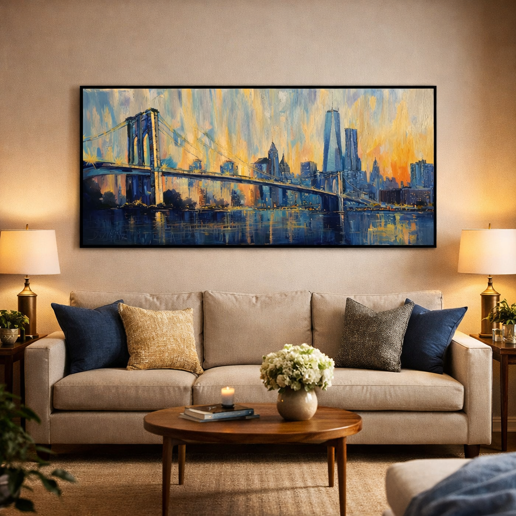 New York Brooklyn Bridge Skyline Painting AI