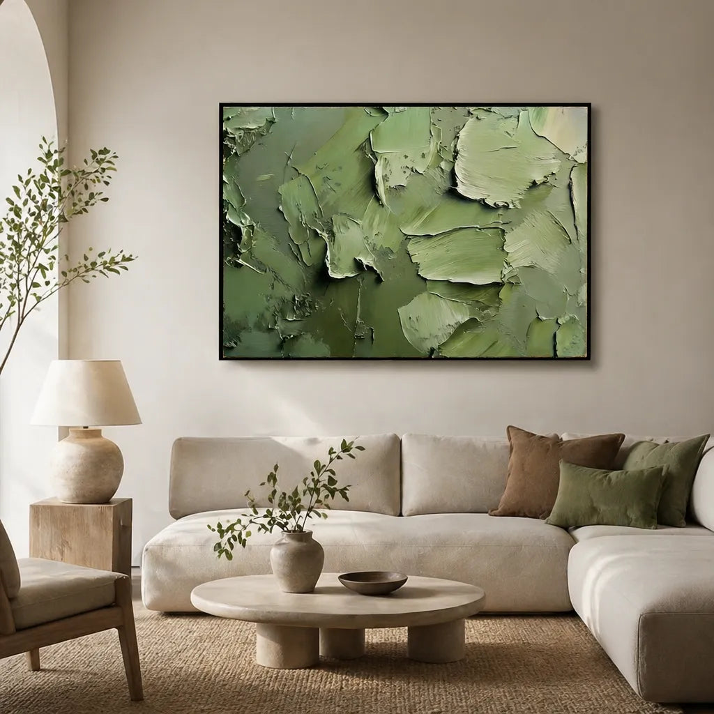 Olive Green Textured Abstract Impasto Oil Painting HP