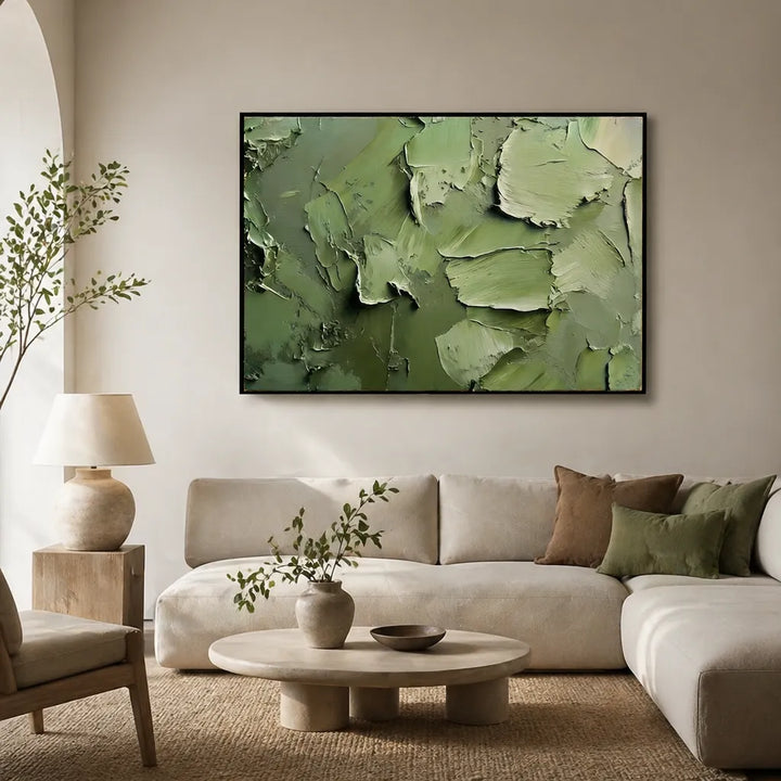 Olive Green Textured Abstract Impasto Oil Painting HP