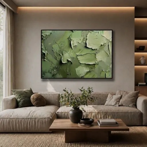 Olive Green Textured Abstract Impasto Oil Painting HP
