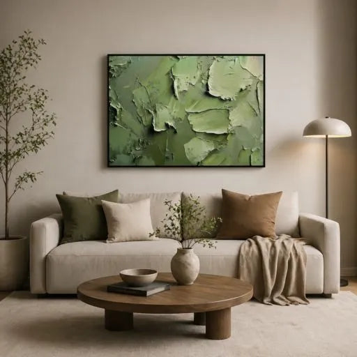 Olive Green Textured Abstract Impasto Oil Painting HP