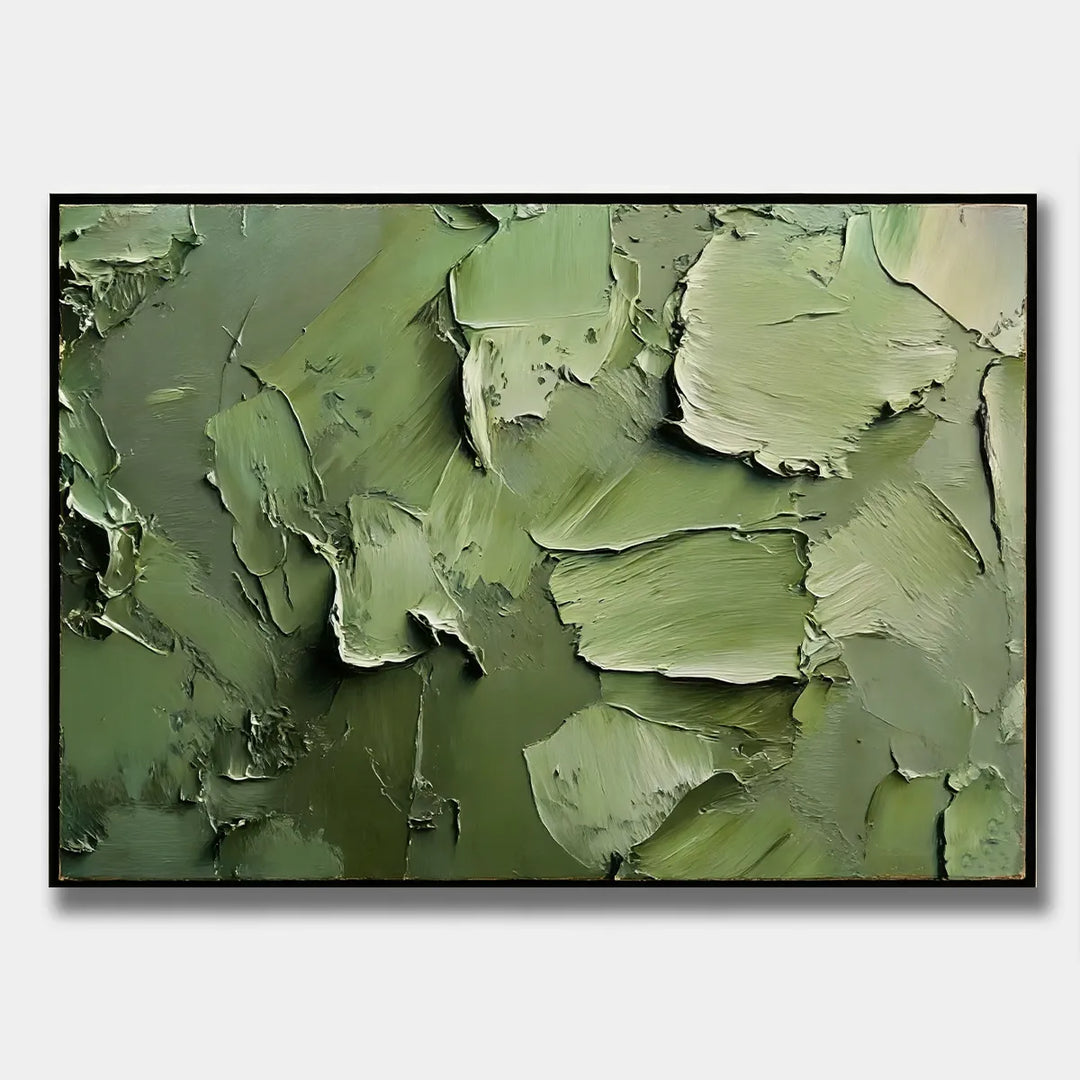 Olive Green Textured Abstract Impasto Oil Painting HP
