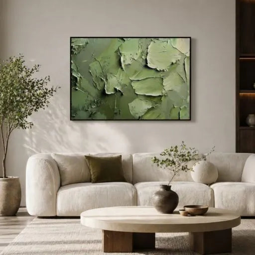 Olive Green Textured Abstract Impasto Oil Painting HP