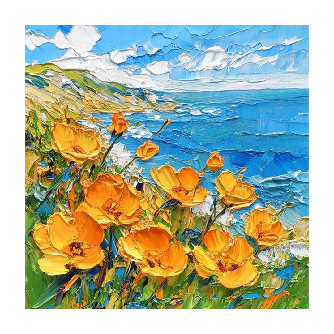 Orange Poppy Coastal Hand-Painted | HM