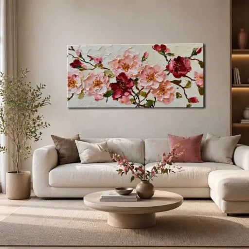 Panoramic Pink Rose Heavy Impasto Oil Painting HP