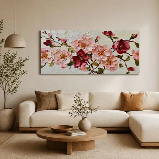 Panoramic Pink Rose Heavy Impasto Oil Painting HP