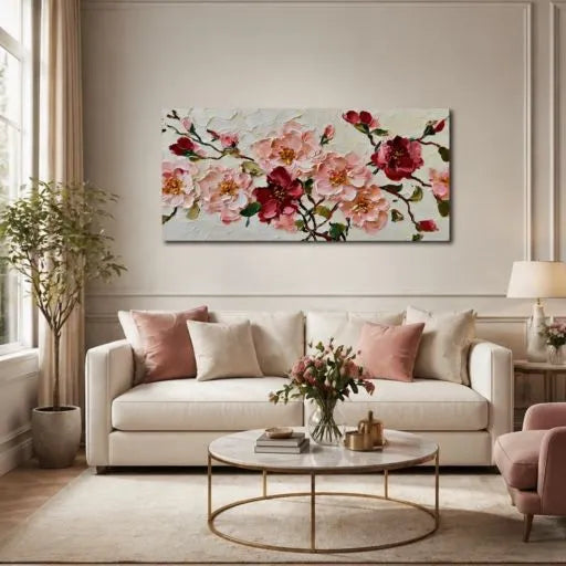 Panoramic Pink Rose Heavy Impasto Oil Painting HP