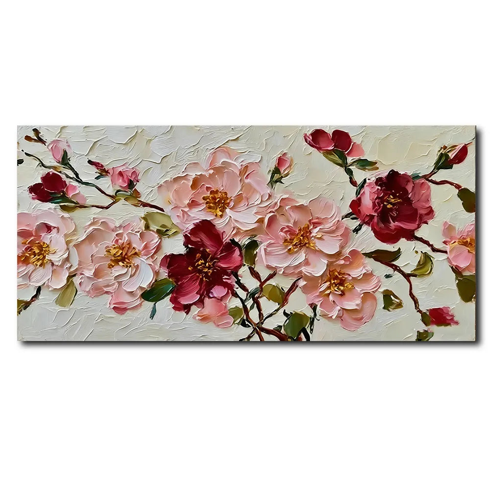 Panoramic Pink Rose Heavy Impasto Oil Painting HP