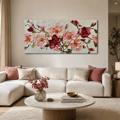 Panoramic Pink Rose Heavy Impasto Oil Painting HP