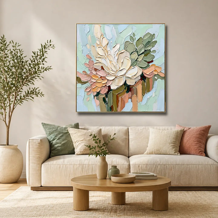 Pastel 3D Floral Textured Botanical Oil Painting HP