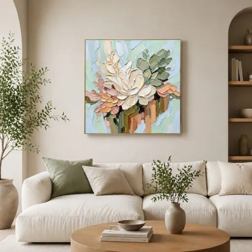 Pastel 3D Floral Textured Botanical Oil Painting HP