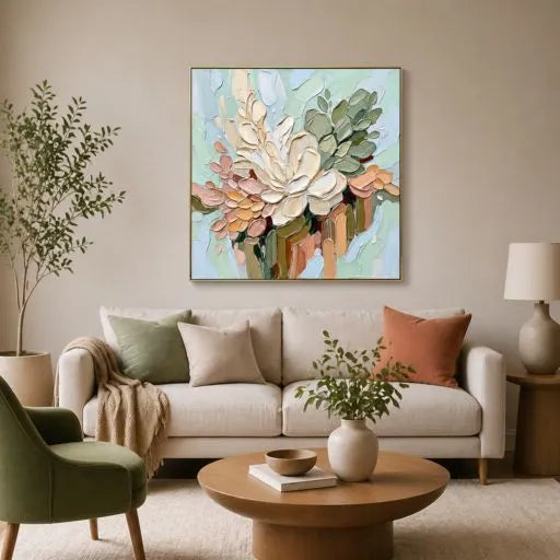 Pastel 3D Floral Textured Botanical Oil Painting HP