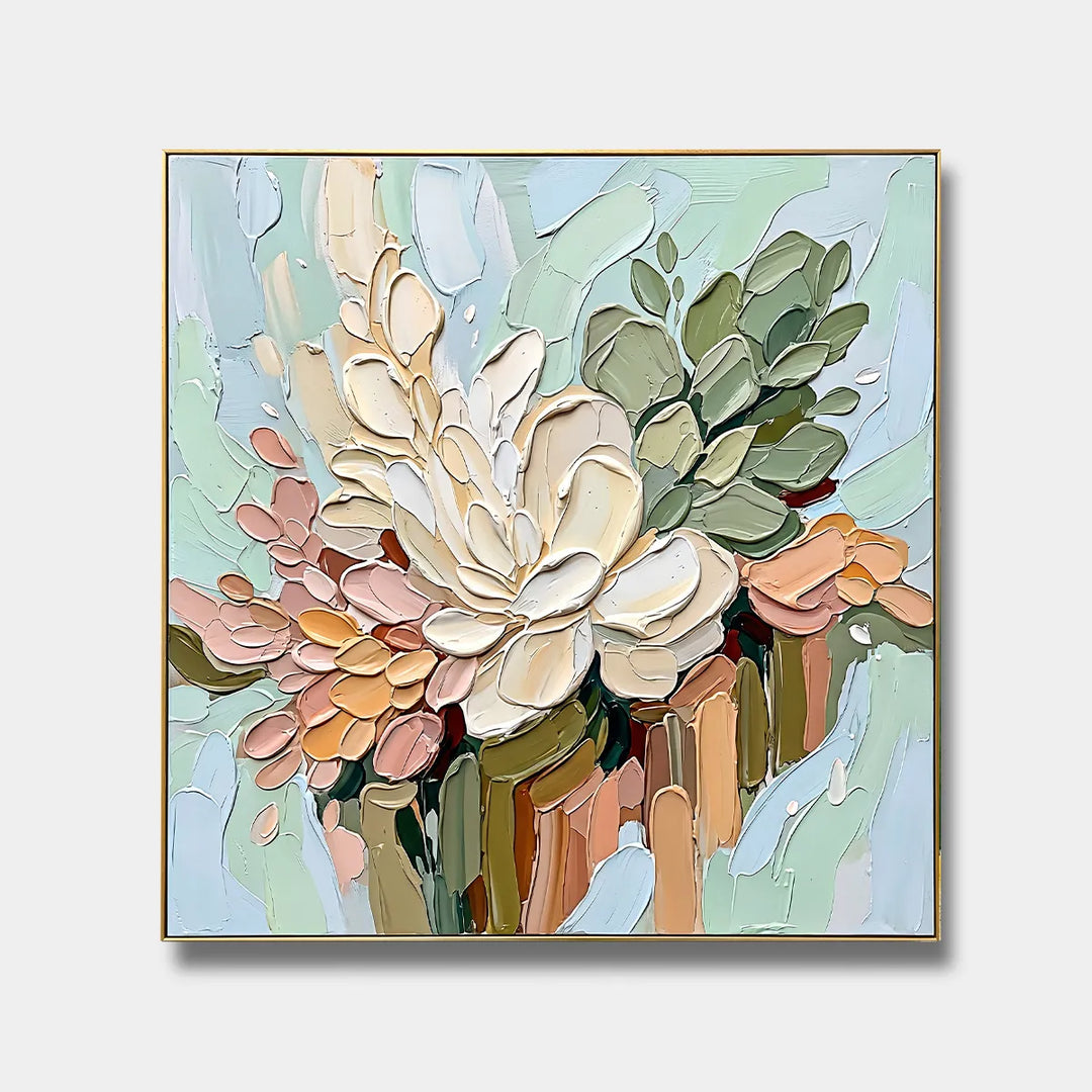 Pastel 3D Floral Textured Botanical Oil Painting HP