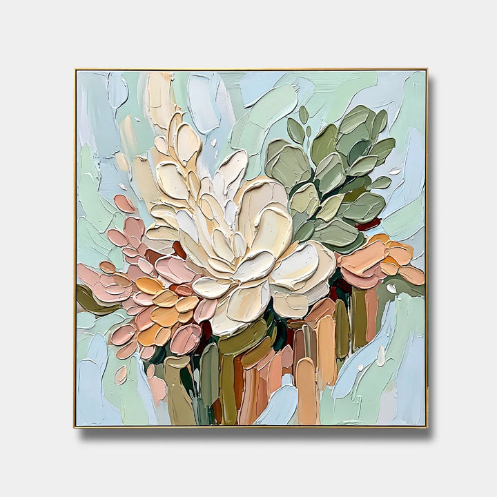 Pastel 3D Floral Textured Botanical Oil Painting HP