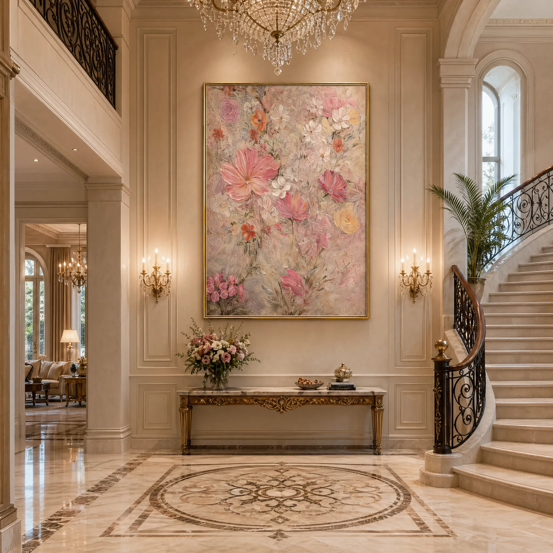 Pastel Impressionist Floral Oil Painting Vertical Art HP