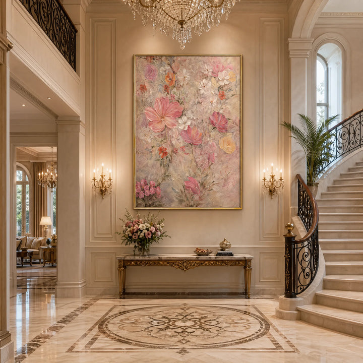 Pastel Impressionist Floral Oil Painting Vertical Art HP