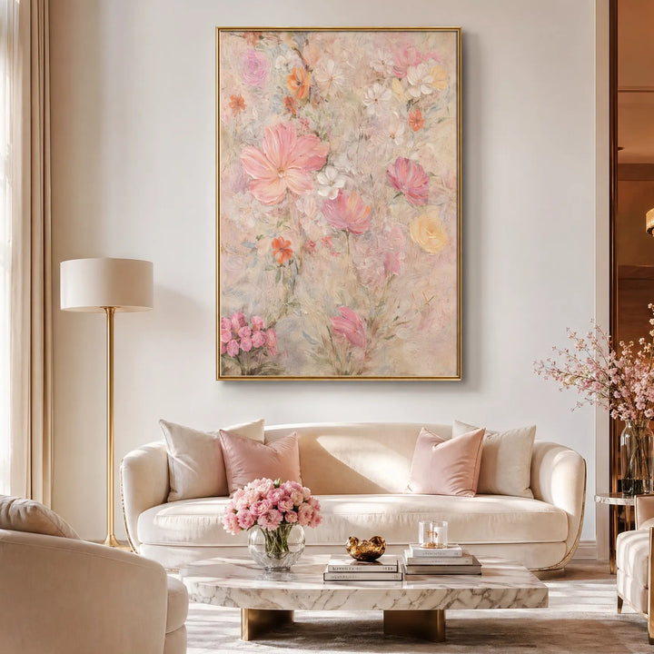 Pastel Impressionist Floral Oil Painting Vertical Art HP