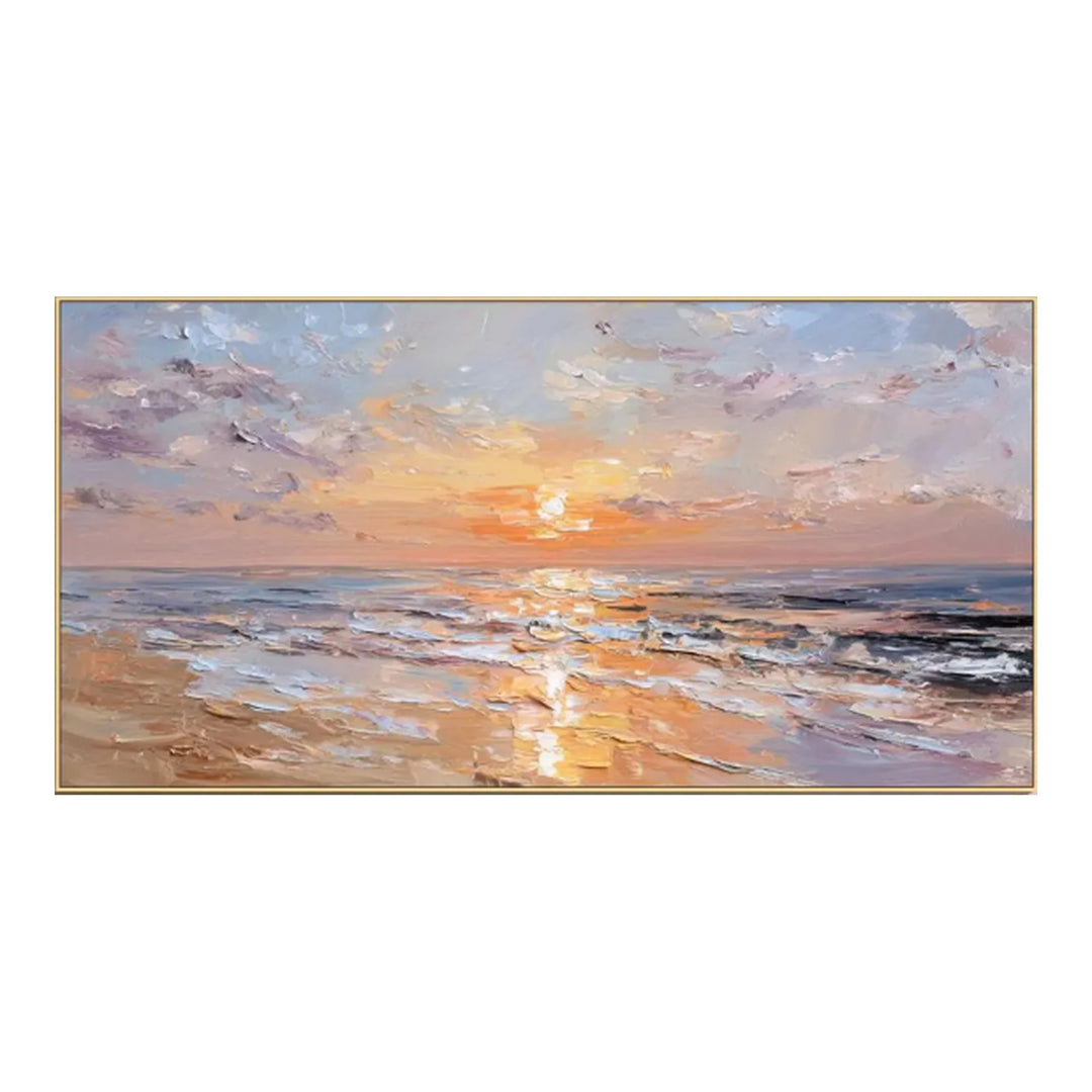 Pastel Sunset Beach Canvas Print with Ocean Waves TA