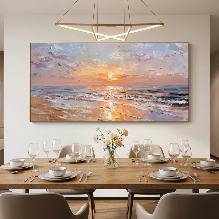 Pastel Sunset Beach Canvas Print with Ocean Waves TA