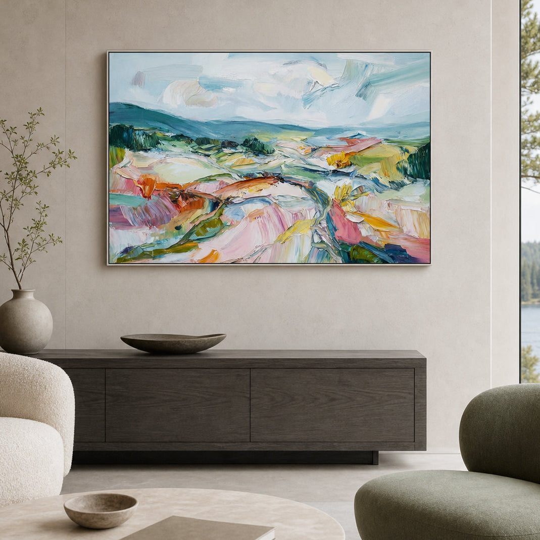 Pastel Abstract Landscape Hand-Painted | HM#0707 — Existing room preview room preview