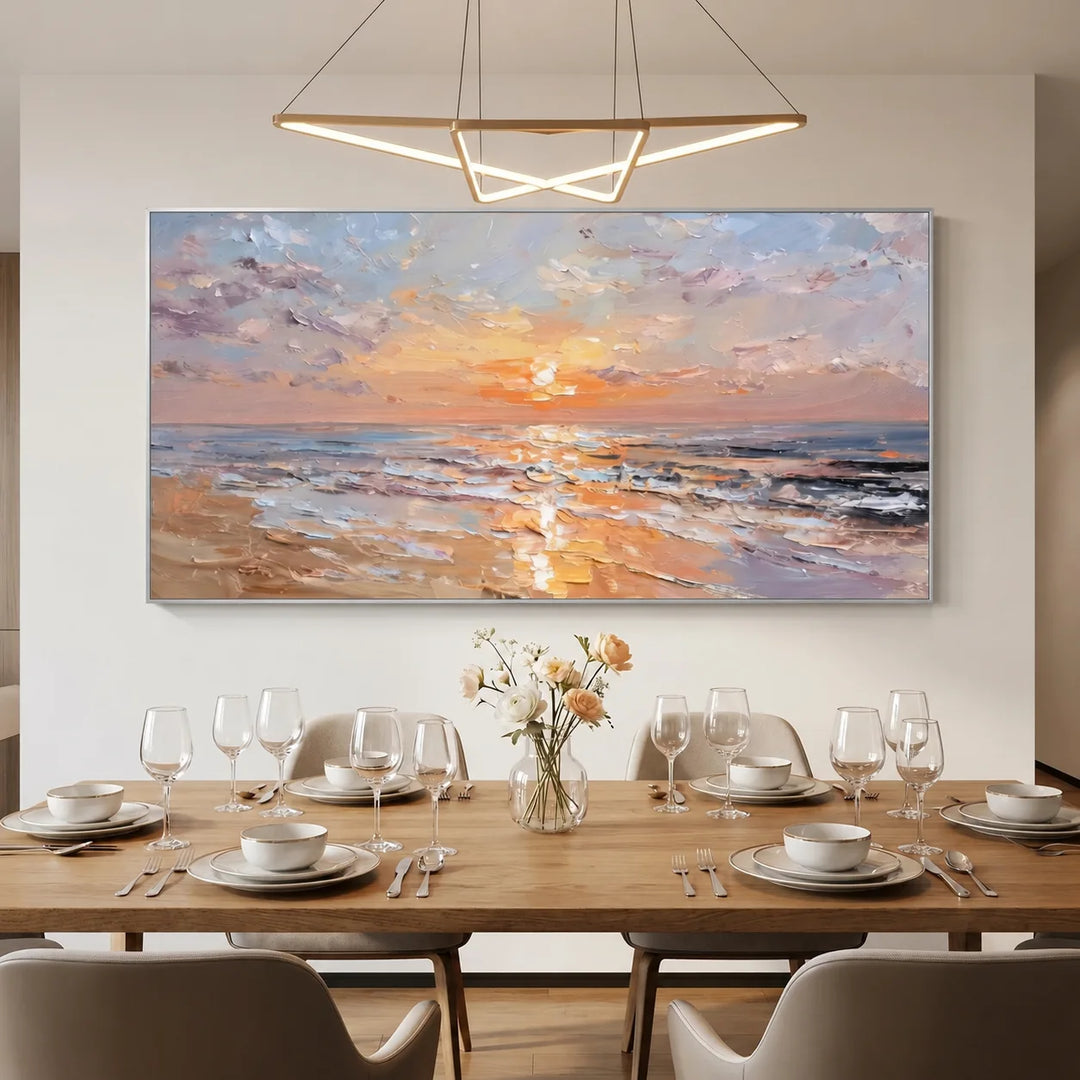 Toile imprimée Plage au Coucher du Soleil Pastel avec Vagues Océaniques TA