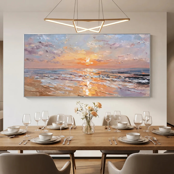 Toile imprimée Plage au Coucher du Soleil Pastel avec Vagues Océaniques TA